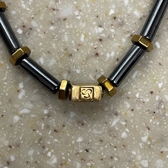 Rose Gold Vermeil & Hematite Beaded Bracelet | Affordable  Seekers Pipe Beads Gold Vermeil and Hematite Bracelet Large